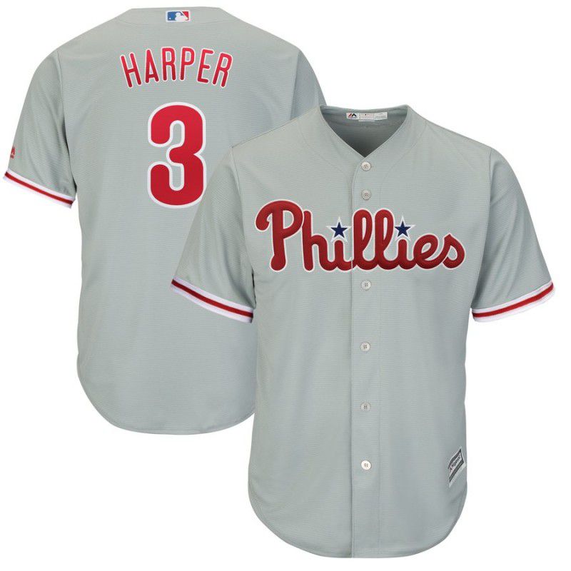 2019 MLB women Philadelphia Phillies #3 Bryce Harper grey game Jerseys->women mlb jersey->Women Jersey